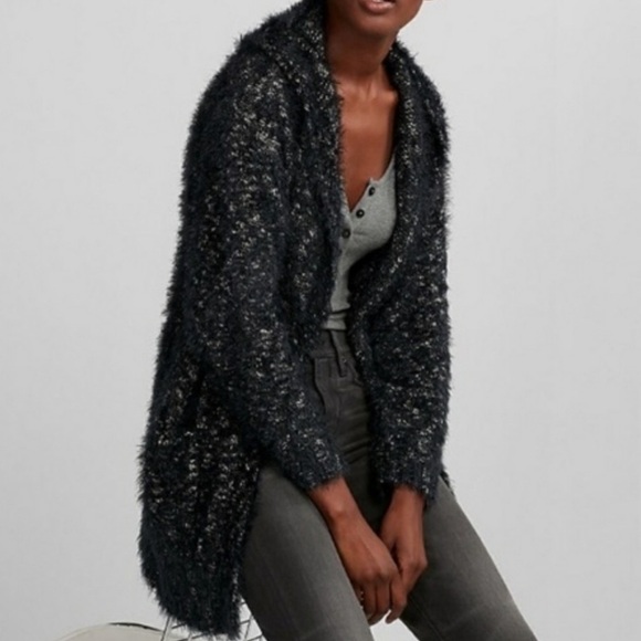 EXPRESS | Fuzzy eyelash hooded cardigan small - Picture 10 of 10